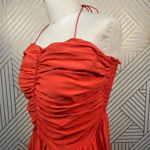 Tucker‎ Red Silk Ruched Smocked Halter Dress thumbnail 6