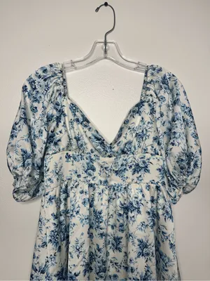 NWT Altar'd State Blue Floral Puff Sleeve CottageCore Mini Dress thumbnail 6