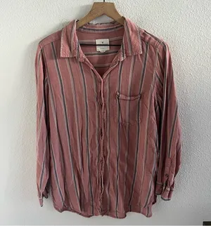 American Eagle Oversized Fit Striped Button Front Long Sleeve Medium thumbnail 1