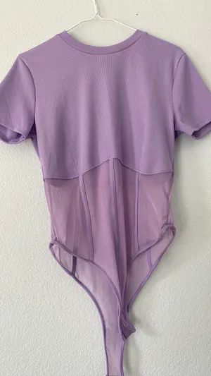 “Corset” Style Rib Mesh Bodysuit Purple Size XL thumbnail 8