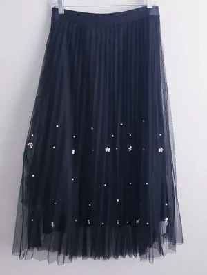 Anthropologie Eva Franco Black Pearl Pleated Midi Skirt thumbnail 1