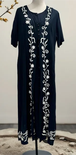 Marisol Women's Size-XL Midi Dress‎ Embroidered Dark Blue Rayon thumbnail 1