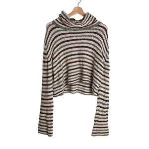 Urban Outfitters Women's Mackenna Stripe Mock Neck Cropped Pullover Sweater L thumbnail 2