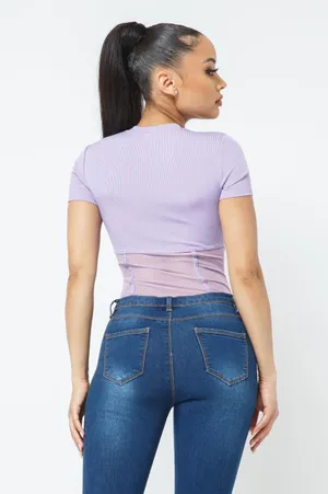 “Corset” Style Rib Mesh Bodysuit Purple Size XL thumbnail 5