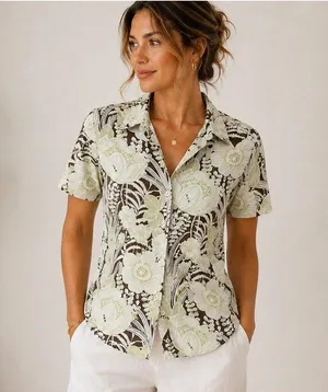 Tommy Bahama Women’s Tropical Floral Cotton Button-Up Shirt Coastal Fisherman S thumbnail 1