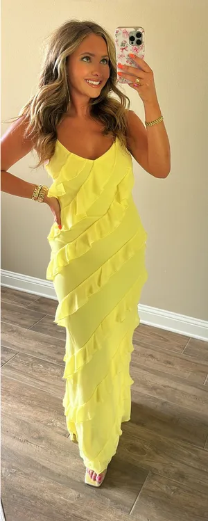 Yellow Ruffle Maxi Dress Size M thumbnail 1