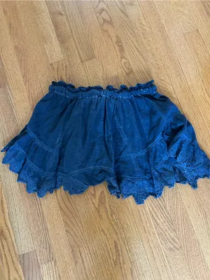 Free People Navy Lace-Trim Ruffle Shorts thumbnail 2