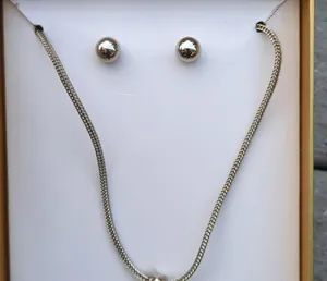 NWT Silver Plated Stone necklace with Ball Stud Earrings Gift Set thumbnail 3
