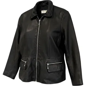 Jones New York Leather‎ Jacket Women M Black Vintage 90s Y2K Minimalist Classic thumbnail 1