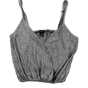 Rue 21 Silver Metallic Crop Top Size Medium V-neck Faux Wrap Spaghetti Strap Y2k thumbnail 1