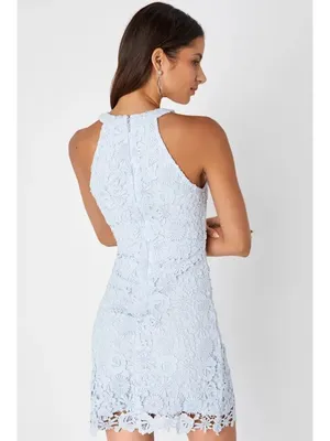 NWT Lulus Love Poem Light Blue Lace Mini Dress - Size: Small thumbnail 10