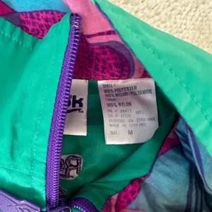 Vinatge 90s Reebok Windbreaker Cinch Waist Full Zip Green/Purple Abstract Design thumbnail 9