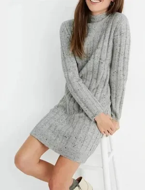 Madewell Gray Donegal Rolled‎ Mockneck Sweater Dress Wool Blend thumbnail 1