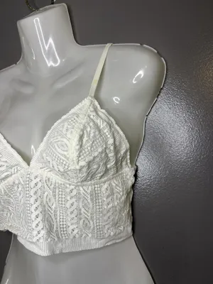 Aerie Bralette Bra Womens Medium White Lace Wireless Unlined Longline Crop thumbnail 3