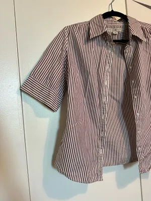 Tommy Hilfiger 90s Y2K Short Sleeve Button-Up Purple White Striped thumbnail 3
