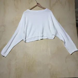 Garage White Cropped Knit Sweater Women's M/L Long Sleeve Boat Neck Cozy Top thumbnail 8
