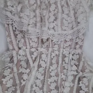 Show Me Your Mumu Ivory Lace Champagne Ruffle BOHO Dress Wedding Cap Sleeve SZ S thumbnail 4