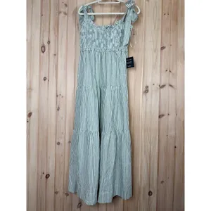 NWT Lulus Bembe Sage Striped Tie-Strap Tiered Maxi Dress Smocked Beachy Size XL thumbnail 2