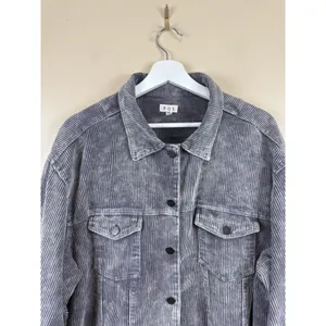 Pol Women’s Corduroy Button Distressed Gray Raw Hem Jacket Plus Size 3XL thumbnail 3