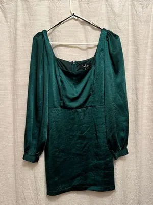 Lulu's Forest Green Silk Dress thumbnail 1