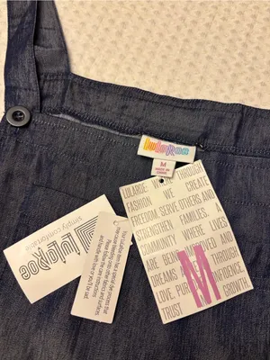 NEW! LuLaRoe JULIET Dark Blue Chambray Denim Overalls Jumpsuit Size MEDIUM thumbnail 6