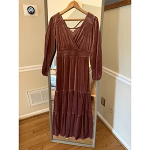 Knox Rose Rose Pink Velvet Long Sleeve A-Line Dress XS thumbnail 2