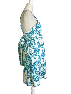 Alice + Olivia Khira Embroidered Mini Dress Bow Back Ivory Turquoise Size 8 Flaw thumbnail 8