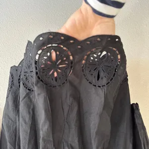 American Eagle Black Eyelet Mini Dress Long Sleeve Smocked Sweetheart Medium NWT thumbnail 7