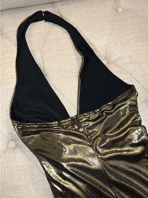 SHEIN Metallic Gold Plunge Tie-Front Maxi Dress thumbnail 4