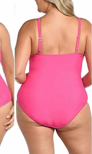 Sonnet Shores Malibu Pink One Piece Ruched Plus Size Swimsuit 24W thumbnail 1