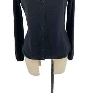 Qi Cashmere Classic Long Sleeve Cardigan Sweater Black Size Small‎ thumbnail 3