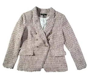 White House Black Market Studio Blazer Women‎ 14 Multi Color Tweed Fringe Trim thumbnail 1