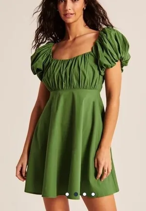 Abercrombie & Fitch Poplin Puff Sleeve‎ Mini Dress Green Size Large Milkmaid thumbnail 1