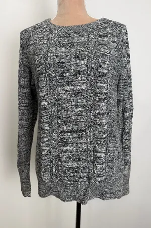 GAP Marled Black and White Cable Crewneck Sweater thumbnail 1