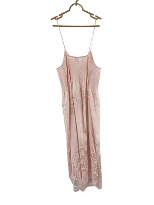 Neiman Marcus Mary McFadden light pink Ribbed Bodice Floral Slip Chemise nighty thumbnail 2