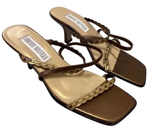 Marino Boutique Womens 9W Bronze Metallic Strappy Square Toe Kitten Heel Sandals thumbnail 1