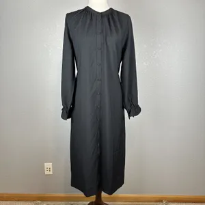 J Crew Women Drapey Shirt Dress Size M Black Satin-back Crepe Button Long Sleeve thumbnail 7