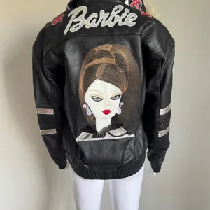 Barbie Custom Embroidered Glam Graphic Leather Jacket With Faux Fur Hood thumbnail 5