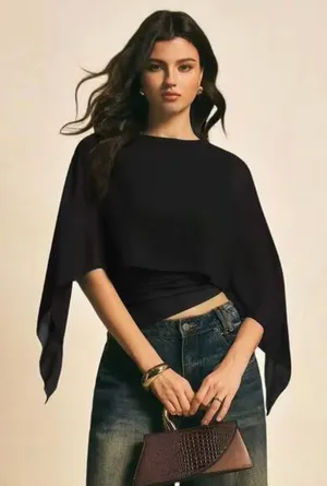 SheIn Black shawl blouse thumbnail 1