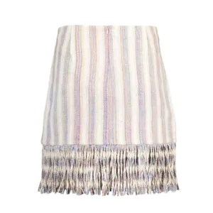 Alexis Vichy Silk Blend Fringe Mini Skirt Neutral Stripe Resort Vacation Size S thumbnail 6