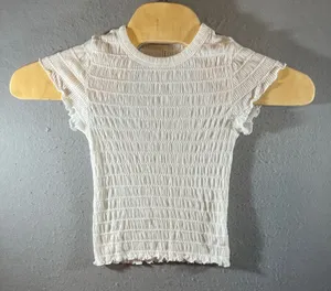 919 | NWT American Eagle Smocked Lettuce Edge Baby Tee White Womens‎ M thumbnail 1