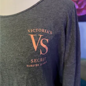 Victorias Secret PJ Shirt M Forever An Angel Gray Coral Glitter Long Sleeve thumbnail 2
