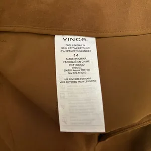 Vince High Waist Straight Leg Pant in Pecan Tan Linen Blend Minimal Plus Size 14 thumbnail 6