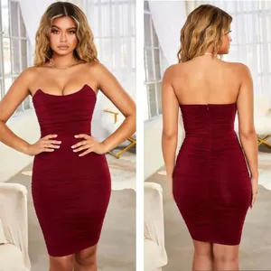 Oh Polly Forever Yours Ruched Bodycon Bandeau Midi Dress in Dark Red Style 2268 thumbnail 13