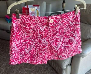 Lilly Pulitzer Punch Pink Stamped Print Callahan Shorts Women's Size 0 Pink Whit thumbnail 1