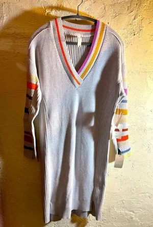 Anthropologie Daily Practice NWT multicolor Striped V-Neck Sweater dress, lovely thumbnail 1