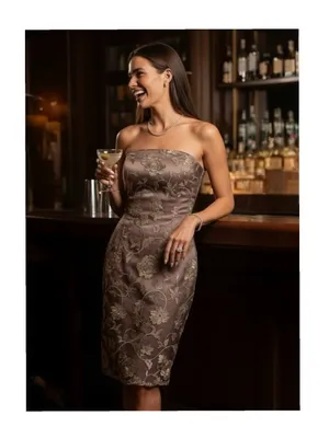 Adrianna Papell ✶ Strapless Lace Sheath Cocktail Dress ✶ Floral Embroidery ✶ 2 thumbnail 3