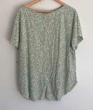 Ava + Viv| Tan Green Blouse Buttons on Back thumbnail 3