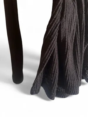 JustFab Black Ribbed Cold-Shoulder V-Neck Tie-Front Top thumbnail 4