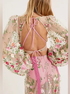 For Love & Lemons Luna Embroidered Floral Tulle Maxi Dress Ethereal Small New thumbnail 10